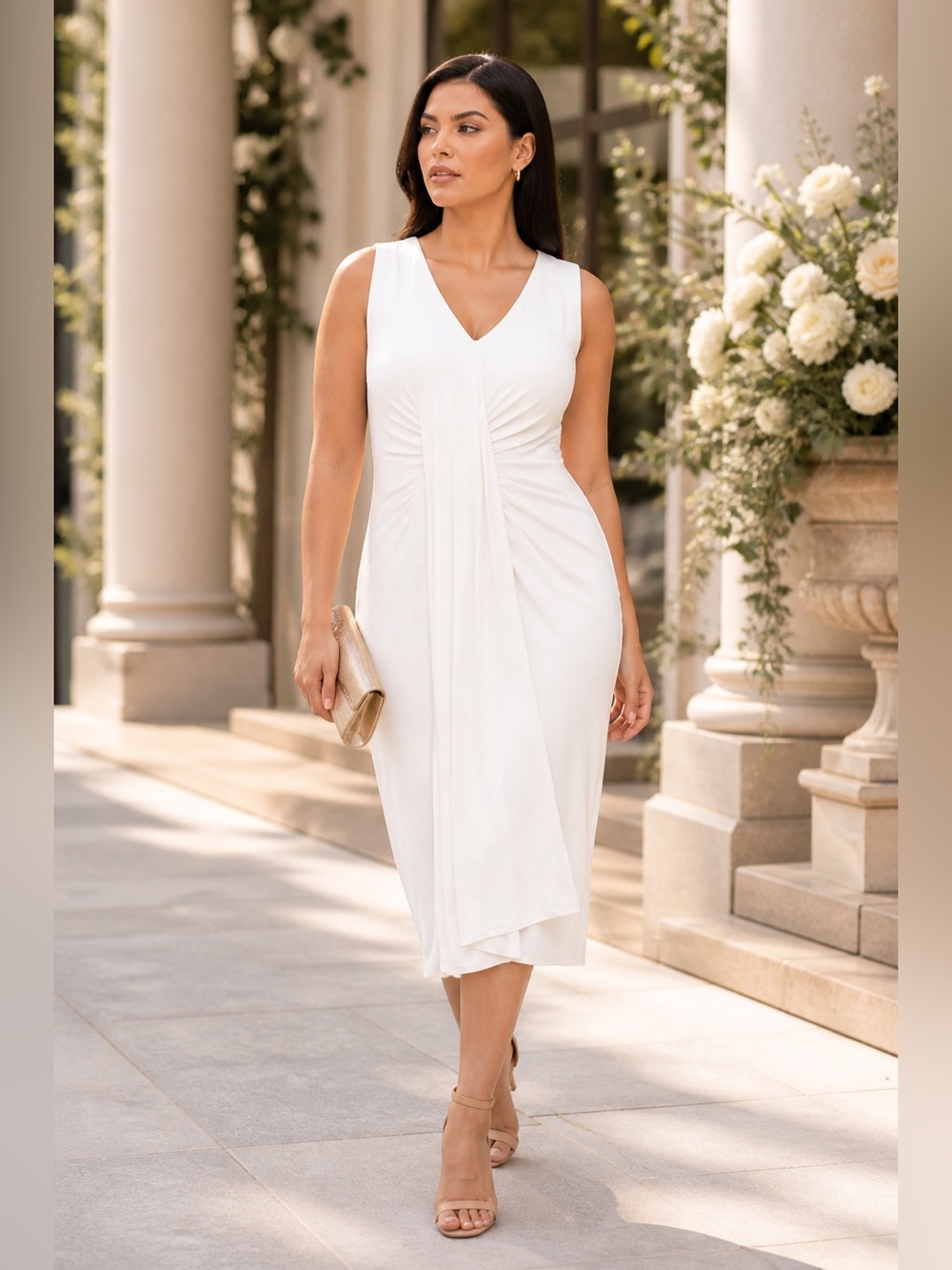 Jason Wu x Eloquii 18 plus size Ivory Draped Ruched Midi Dress Elegant Wedding O